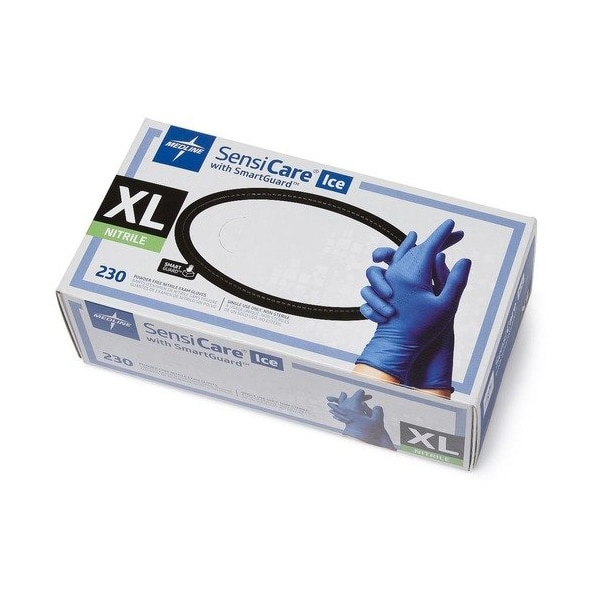 Medline SensiCare Ice, Disposable Gloves, 2.8 mil Palm, Nitrile, Powder-Free, XL, 230 PK, Voilet Blue MIIMDS6804 - main